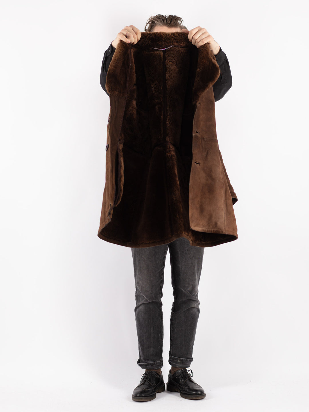 Vintage 70's Men Sheepskin Coat in Brown