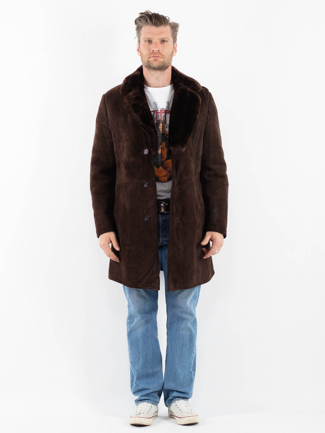 Vintage 70's Men Sheepskin Coat in BrownZ1791