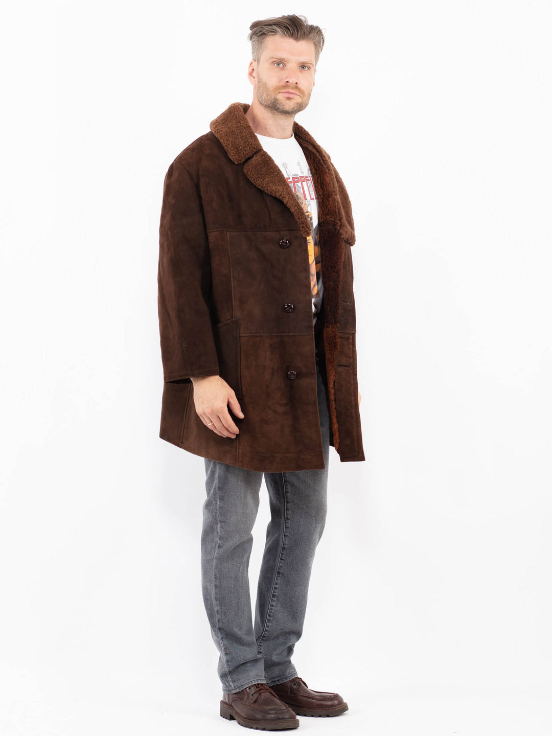 Vintage 70's Men Sheepskin Coat in BrownZ2139