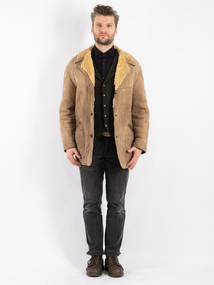Vintage 70's Men Sheepskin Coat in Beige