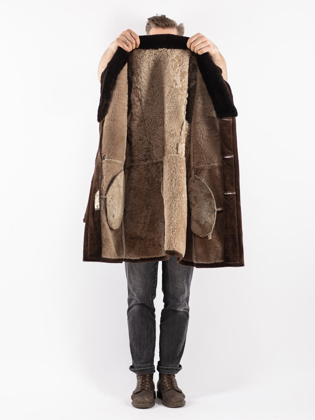 Vintage 70's Men Sheepskin Coat in Brown