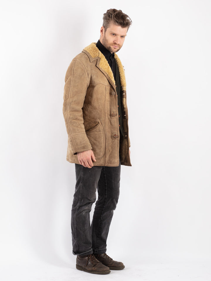 Vintage 70's Men Sheepskin Coat in Beige