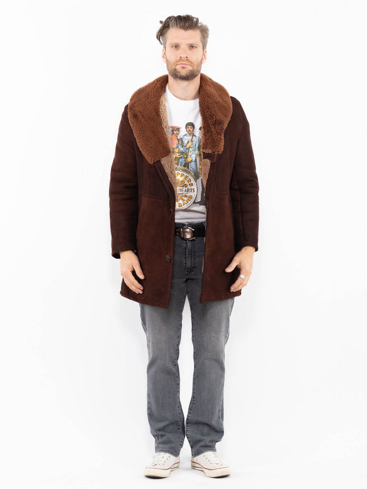 Vintage 70's Men Sheepskin Coat in BrownZ2015