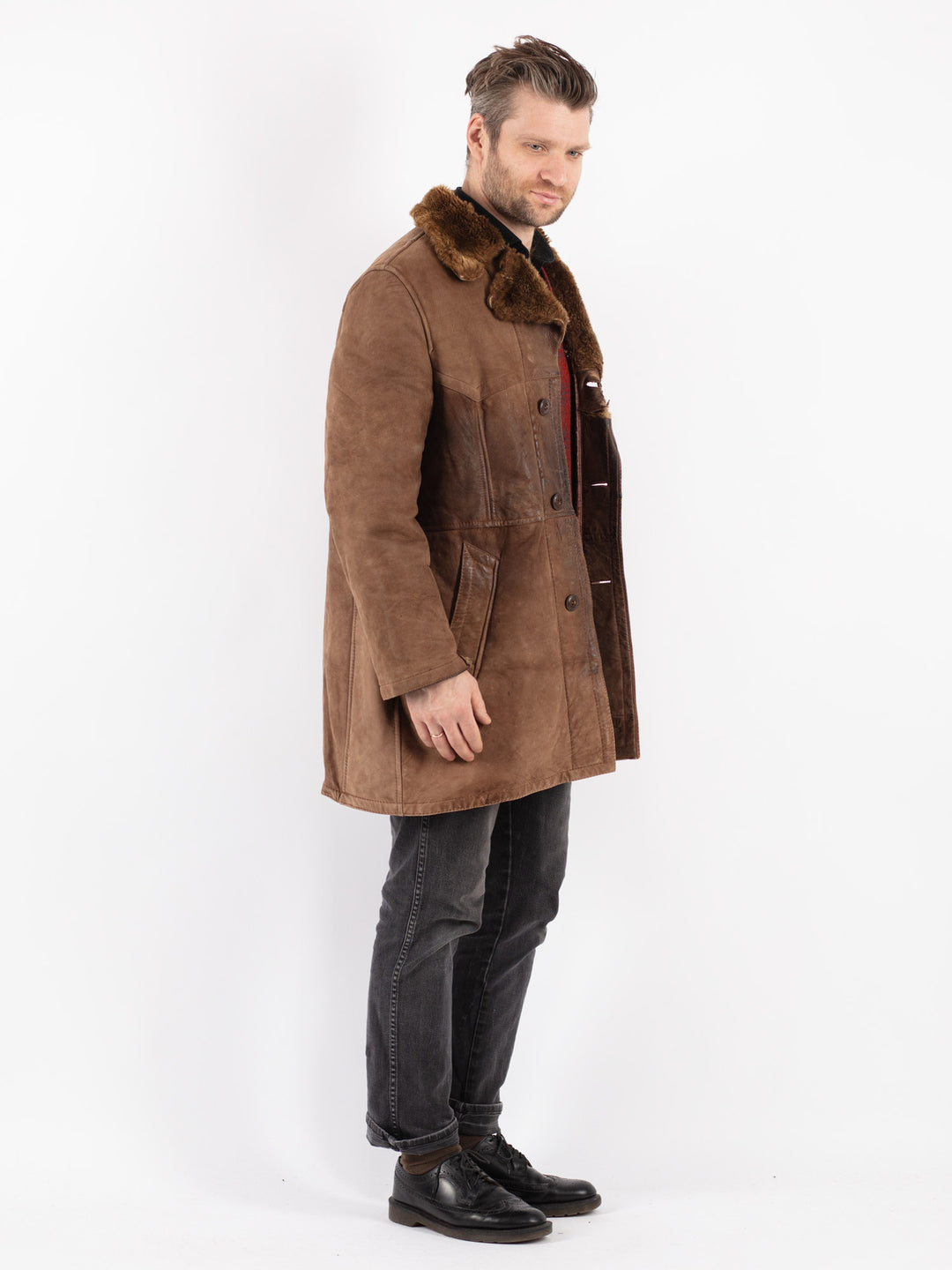 Vintage 70's Men Sheepskin Coat in Brown