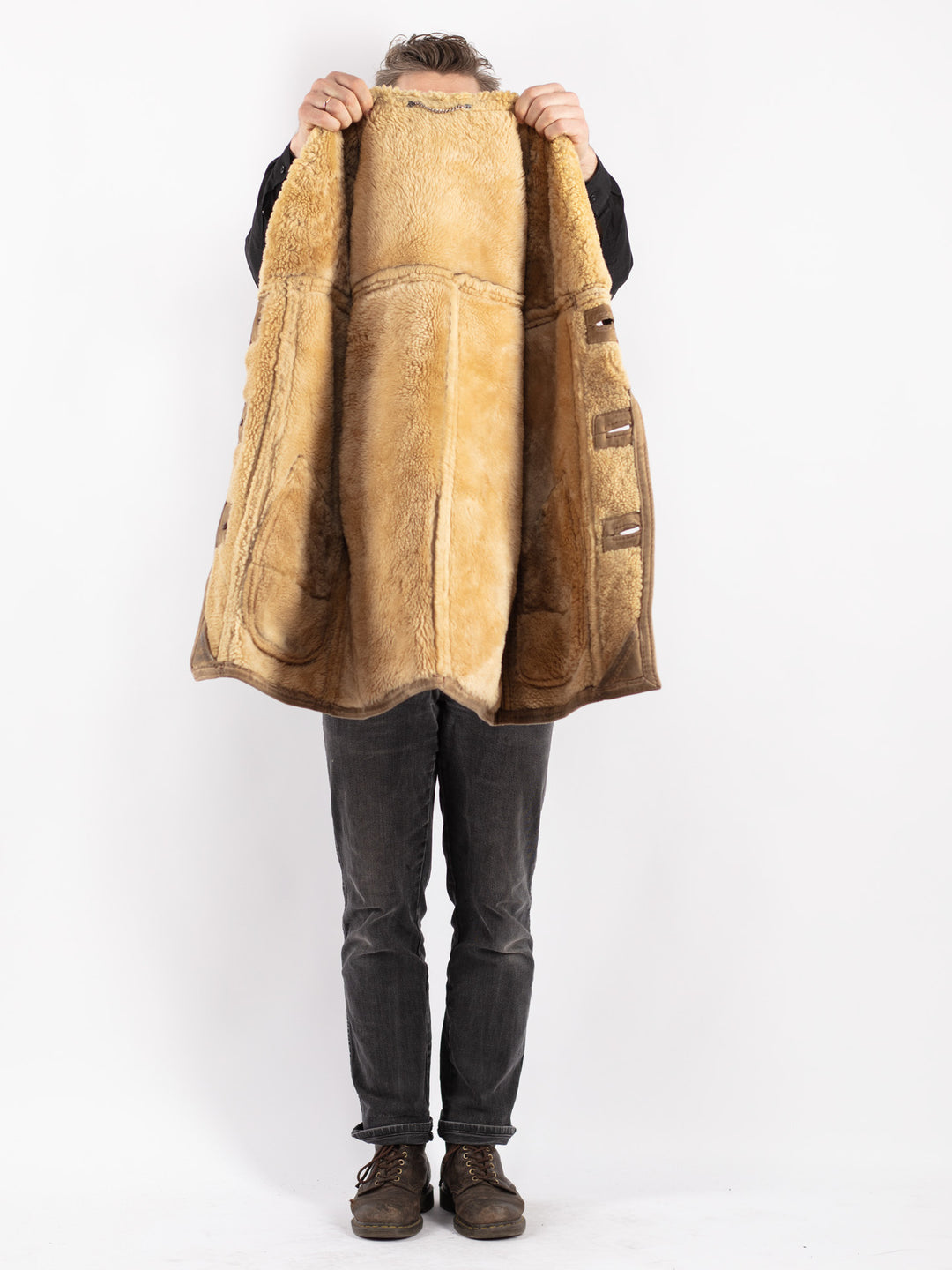 Vintage 70's Men Sheepskin Coat in Beige