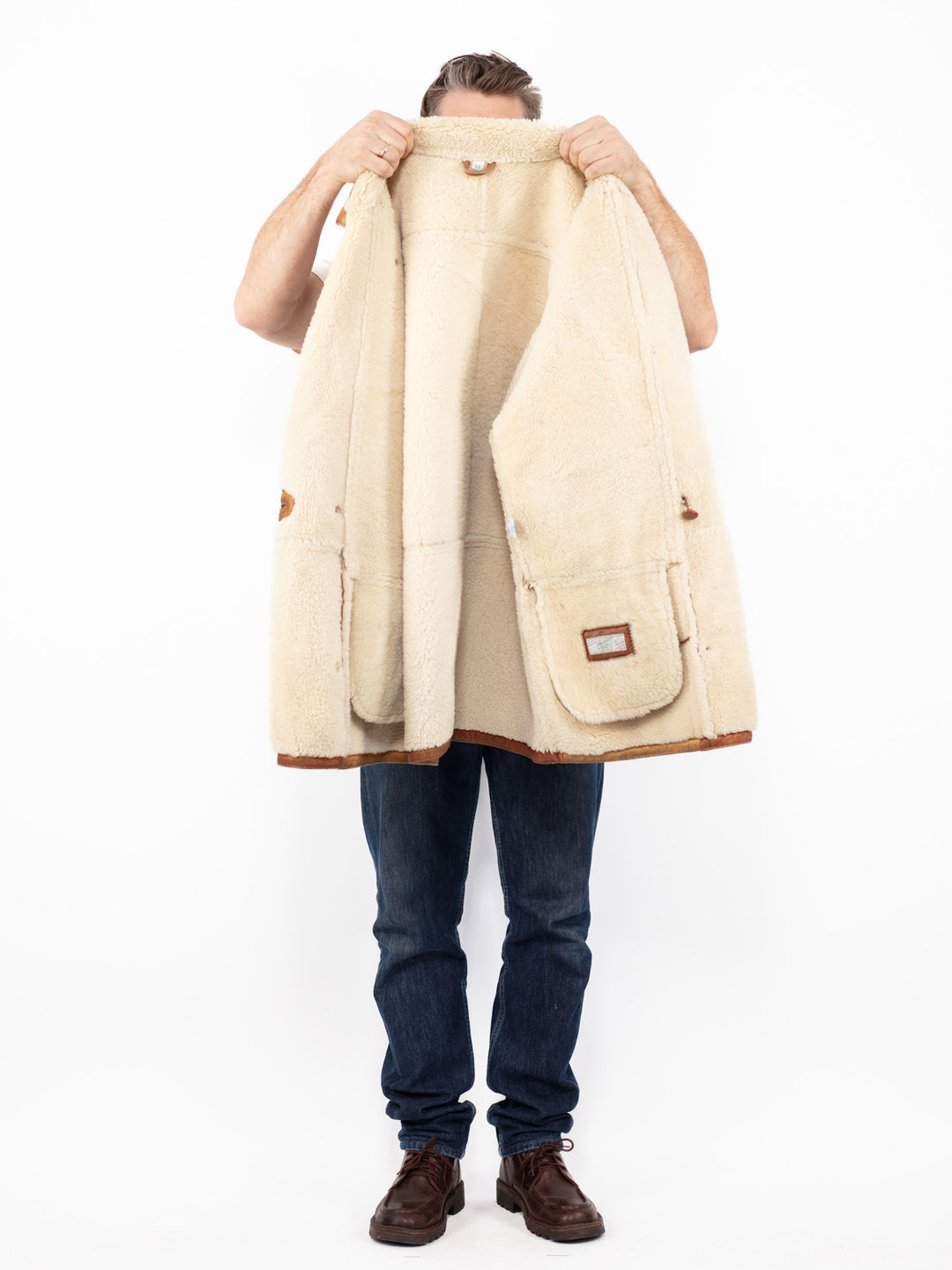 Vintage 70's Men Oversized Sheepskin Coat in Brown