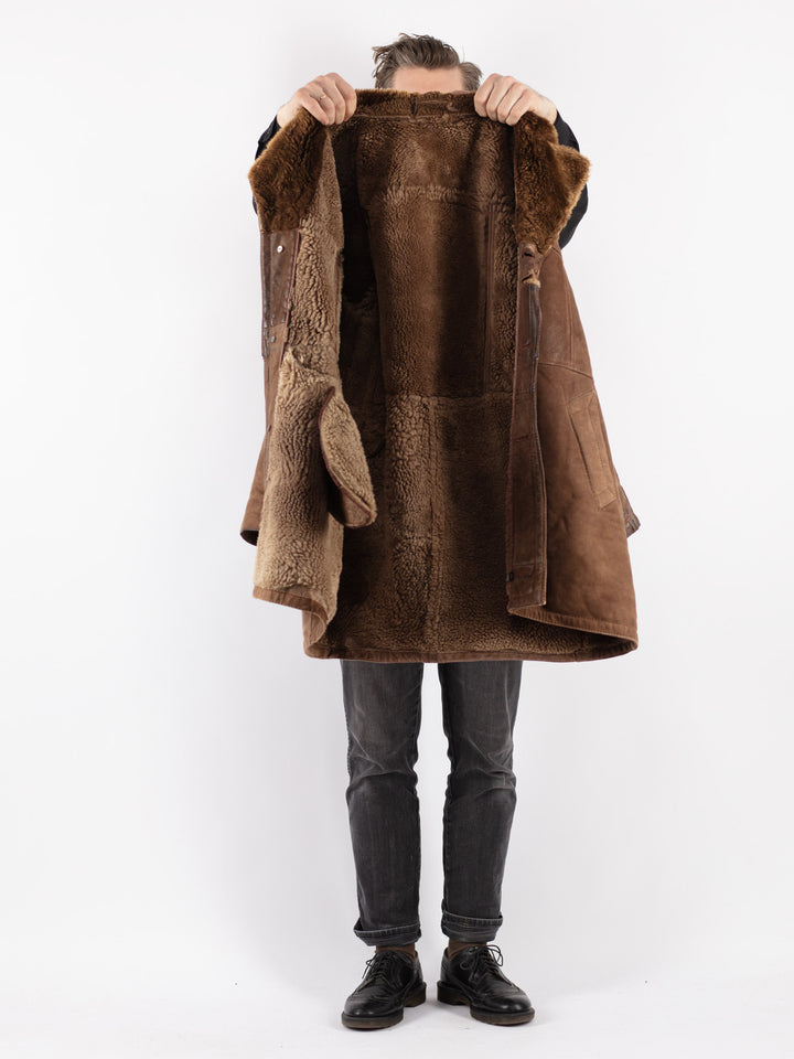 Vintage 70's Men Sheepskin Coat in Brown