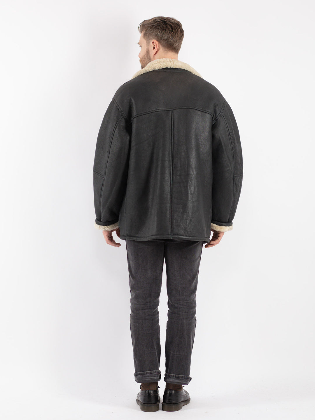 Vintage 70's Men Sheepskin Coat in Black