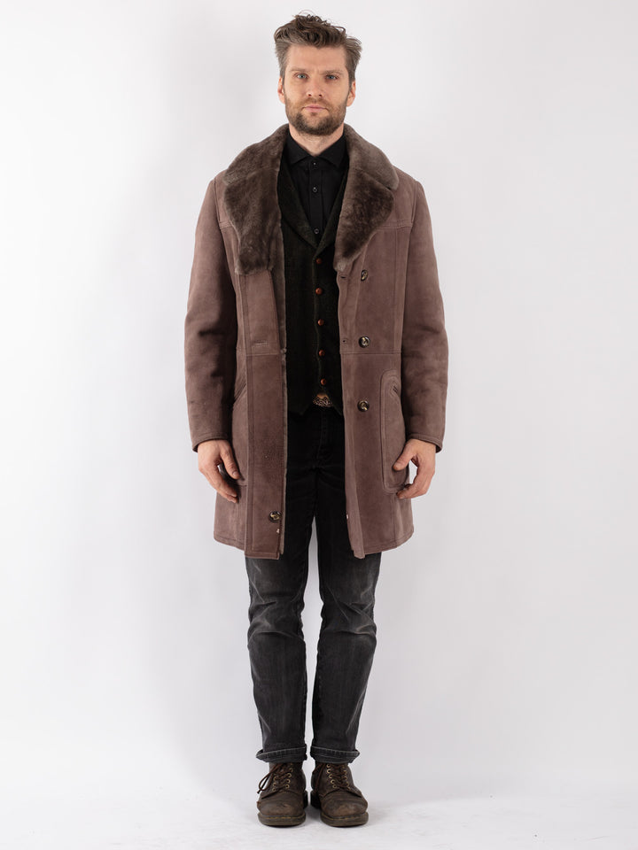 Vintage 70's Men Sheepskin Coat in Brown