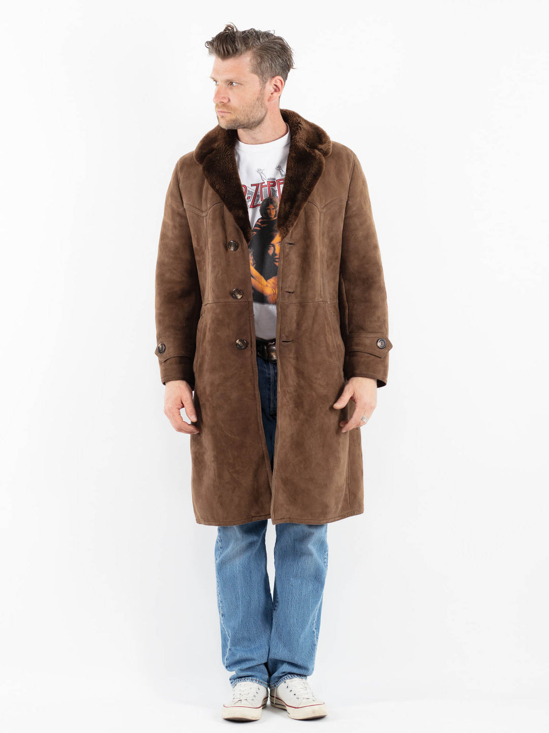 Vintage 70's Men Sheepskin Coat in BrownZ1794