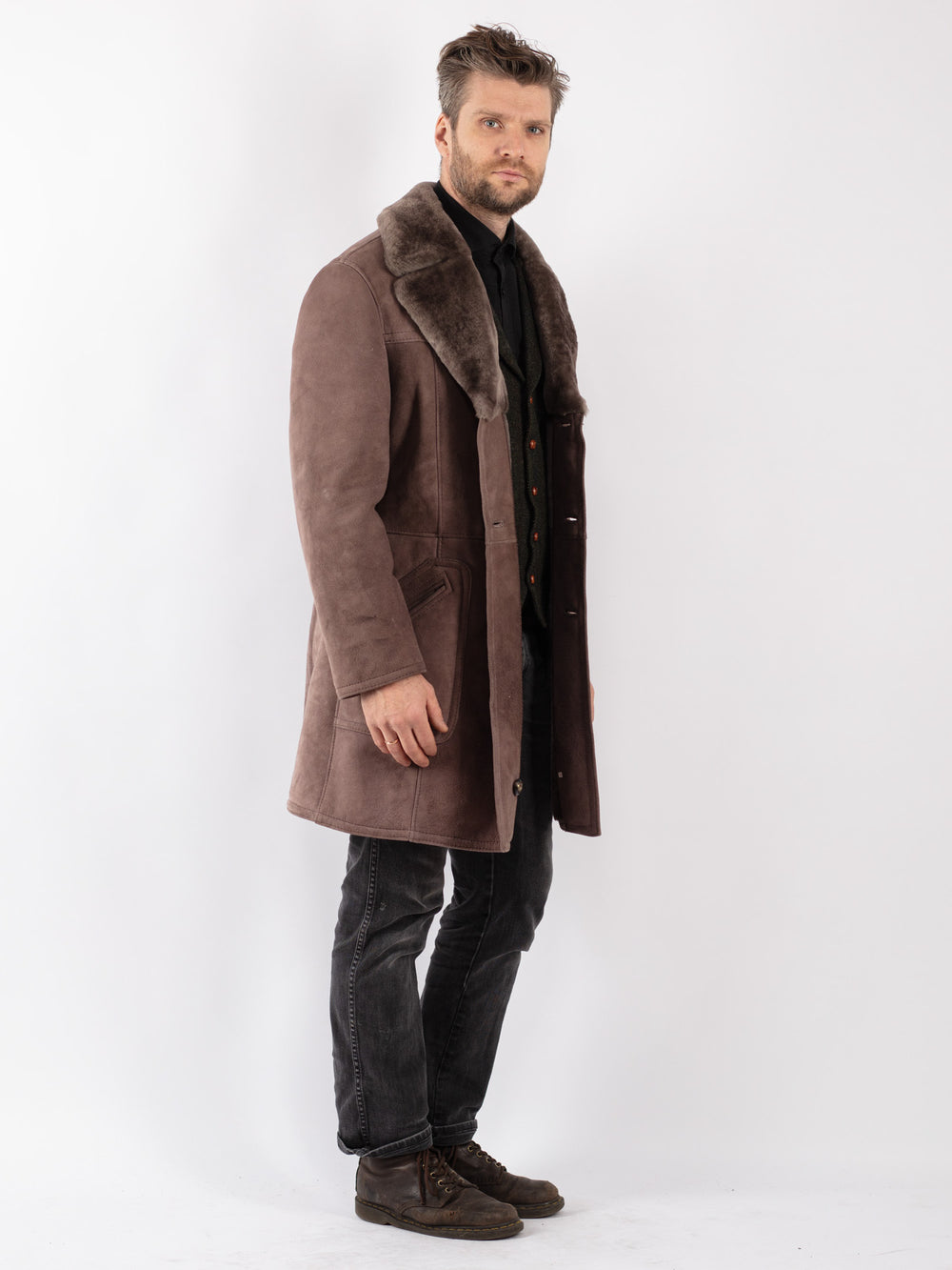 Vintage 70's Men Sheepskin Coat in Brown