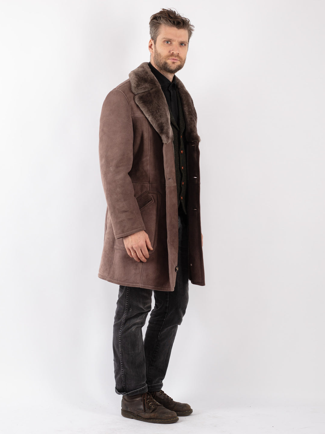 Vintage 70's Men Sheepskin Coat in Brown