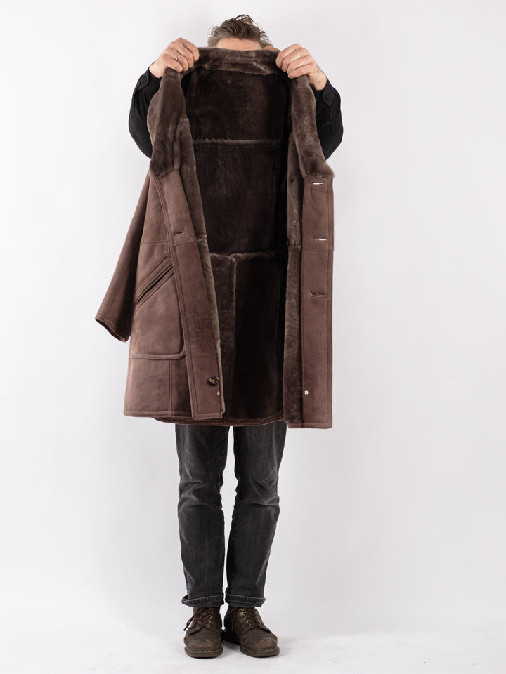 Vintage 70's Men Sheepskin Coat in Brown