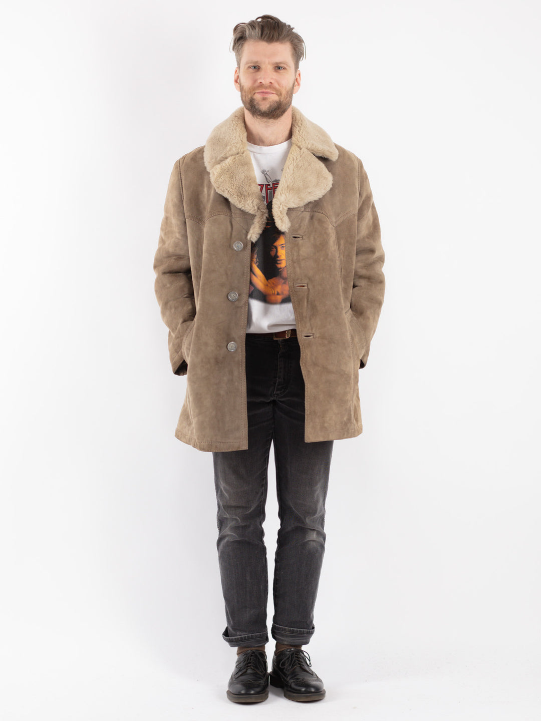Vintage 70's Men Sheepskin in Beige