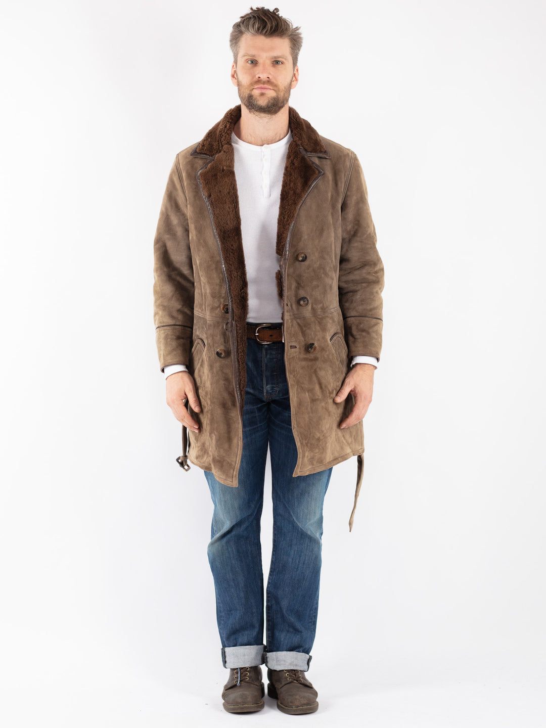 Vintage 70's Men Sheepskin Coat in Beige