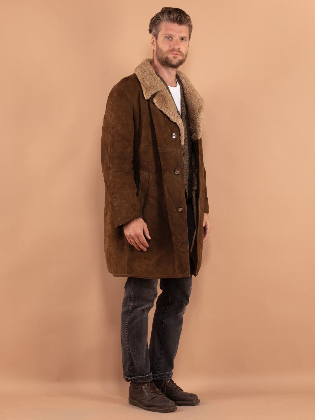 Vintage 70's Men Sheepskin Coat in Brown