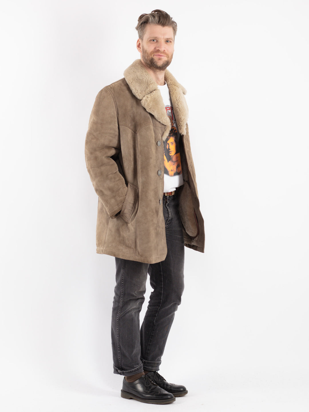 Vintage 70's Men Sheepskin in Beige