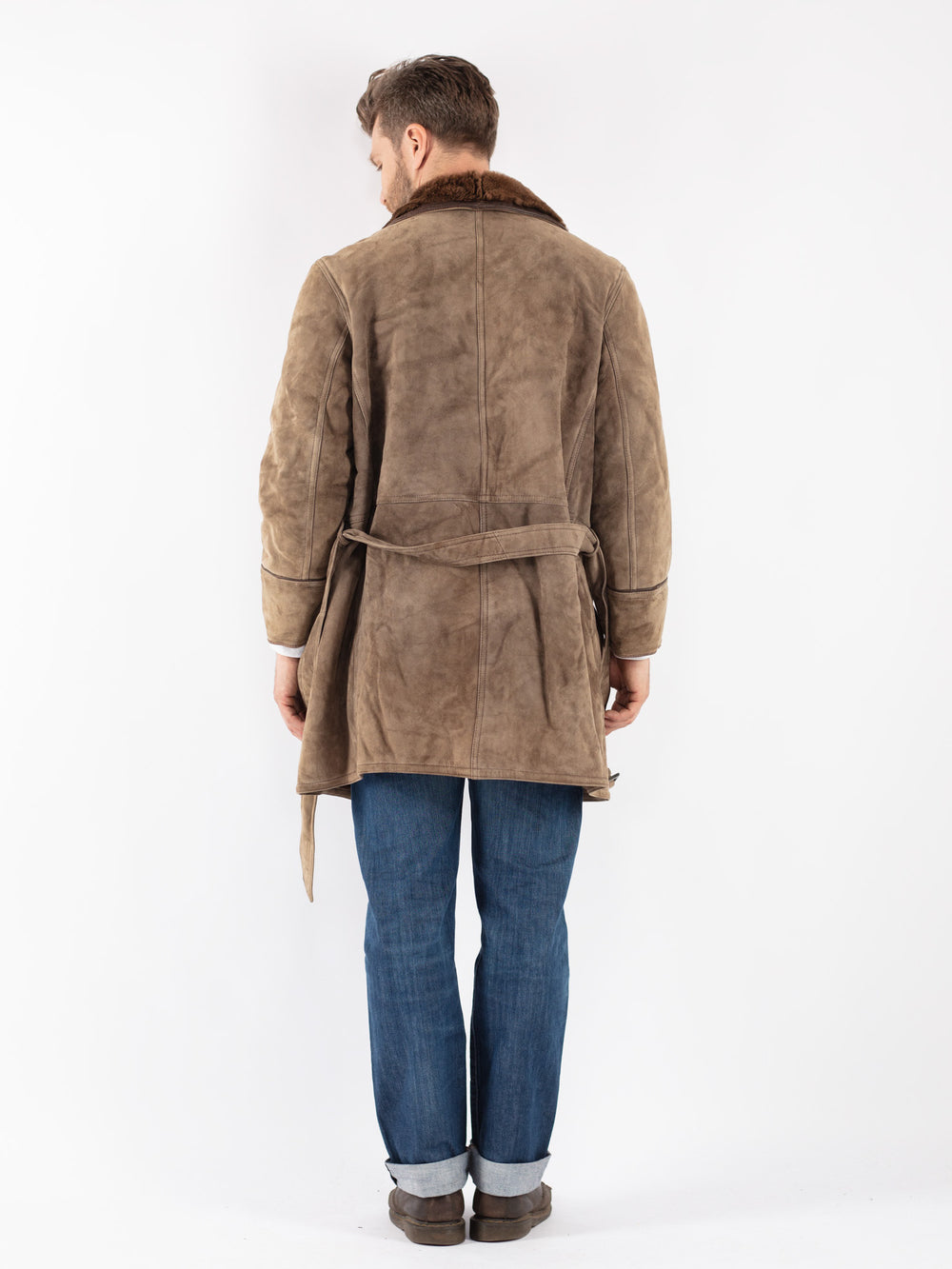 Vintage 70's Men Sheepskin Coat in Beige