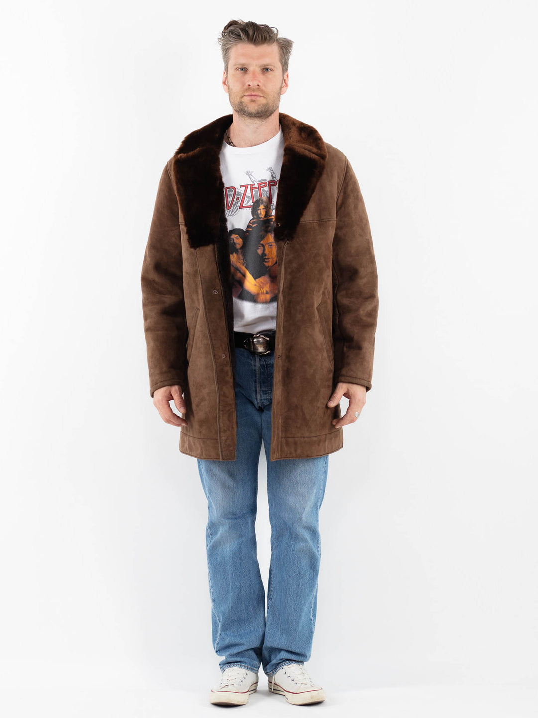Vintage 70's Men Sheepskin Coat in BrownZ1796