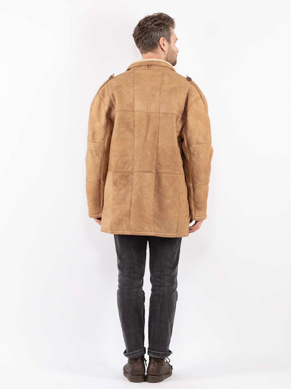 Vintage 70's Men Sheepskin Coat in Beige