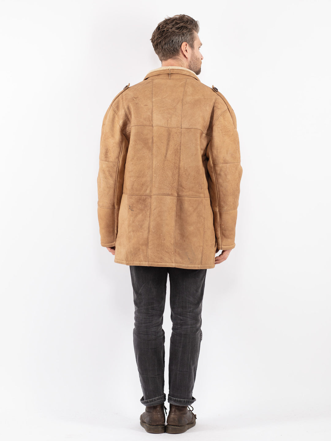 Vintage 70's Men Sheepskin Coat in Beige