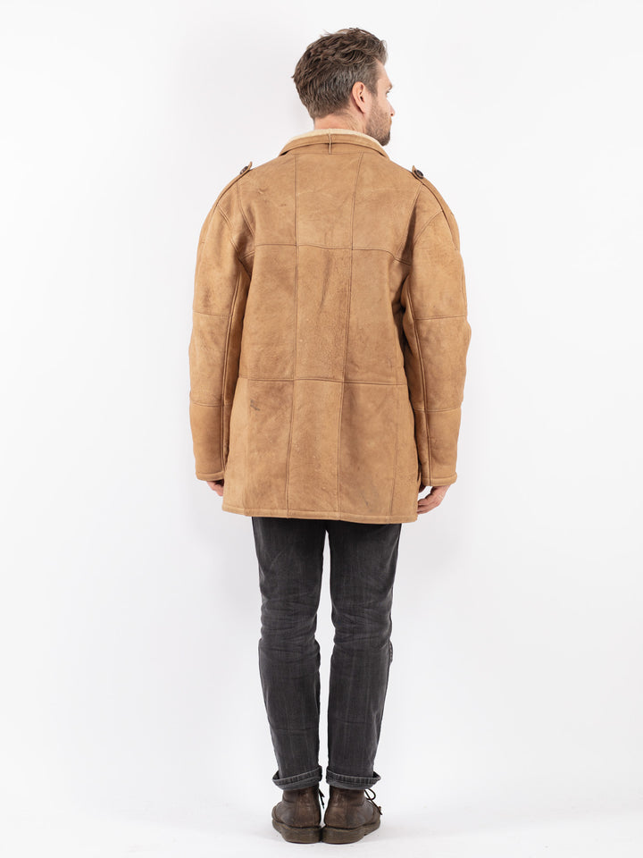 Vintage 70's Men Sheepskin Coat in Beige