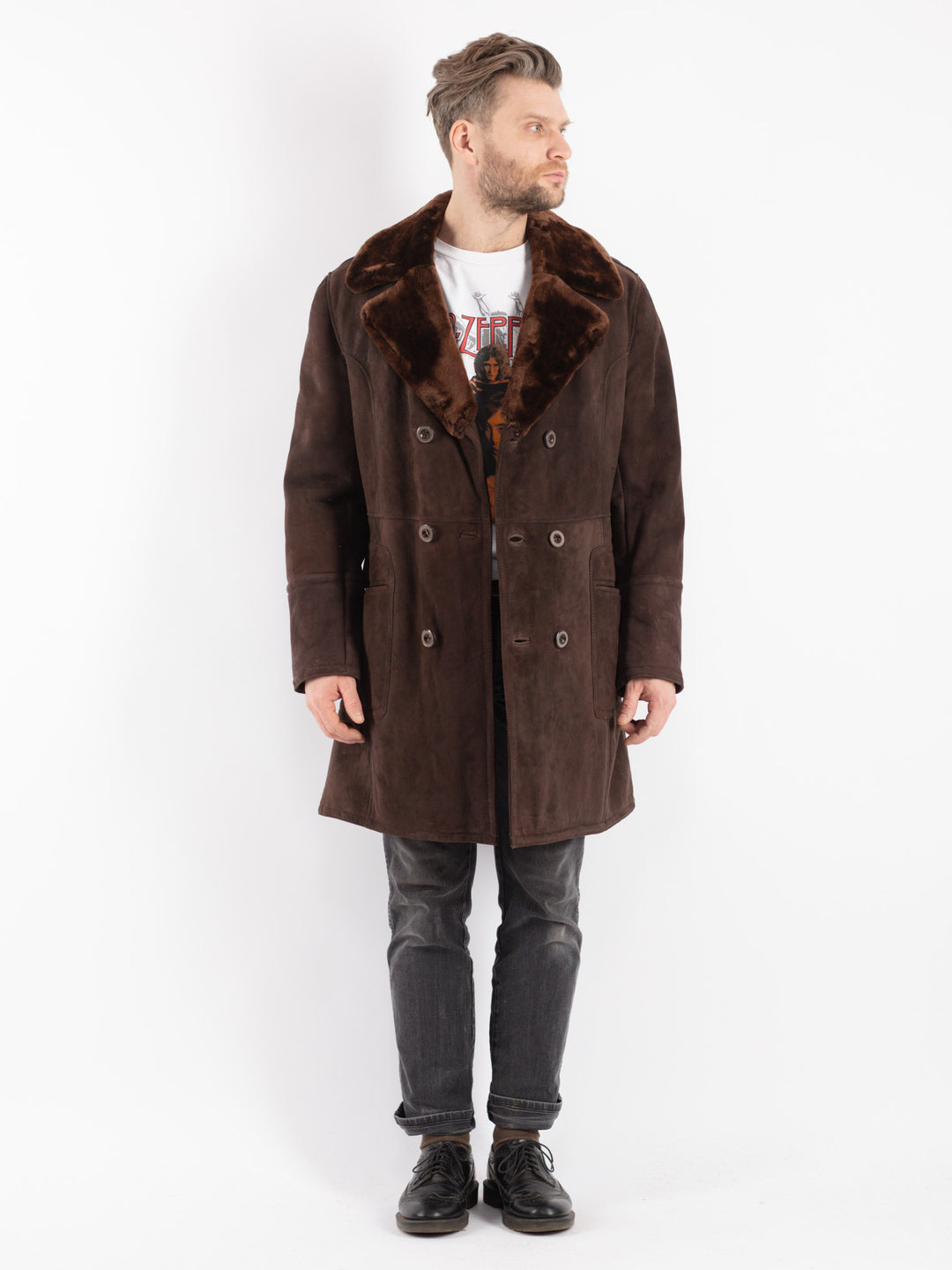 Vintage 70's Men Sheepskin Coat in Brown