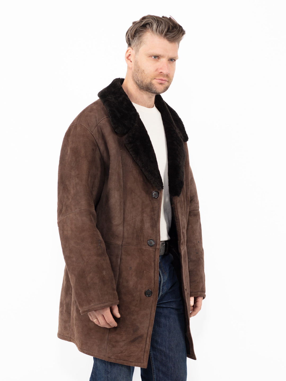 Vintage 70's Men Sheepskin Coat in Brown