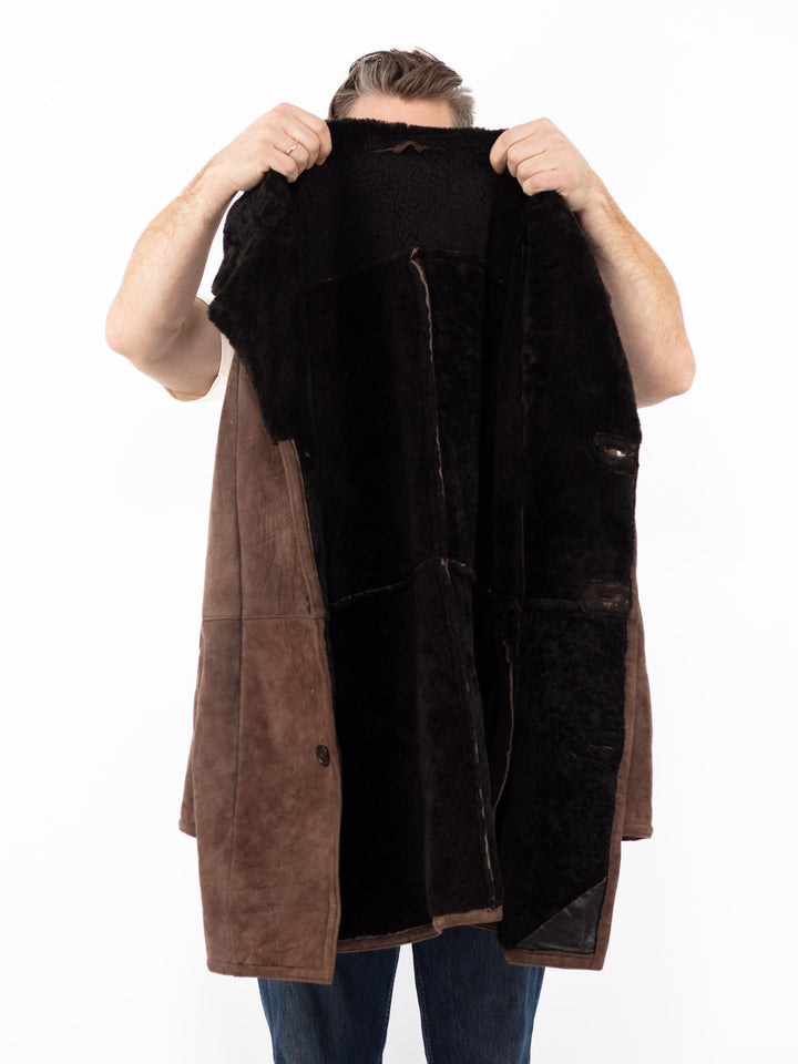 Vintage 70's Men Sheepskin Coat in Brown