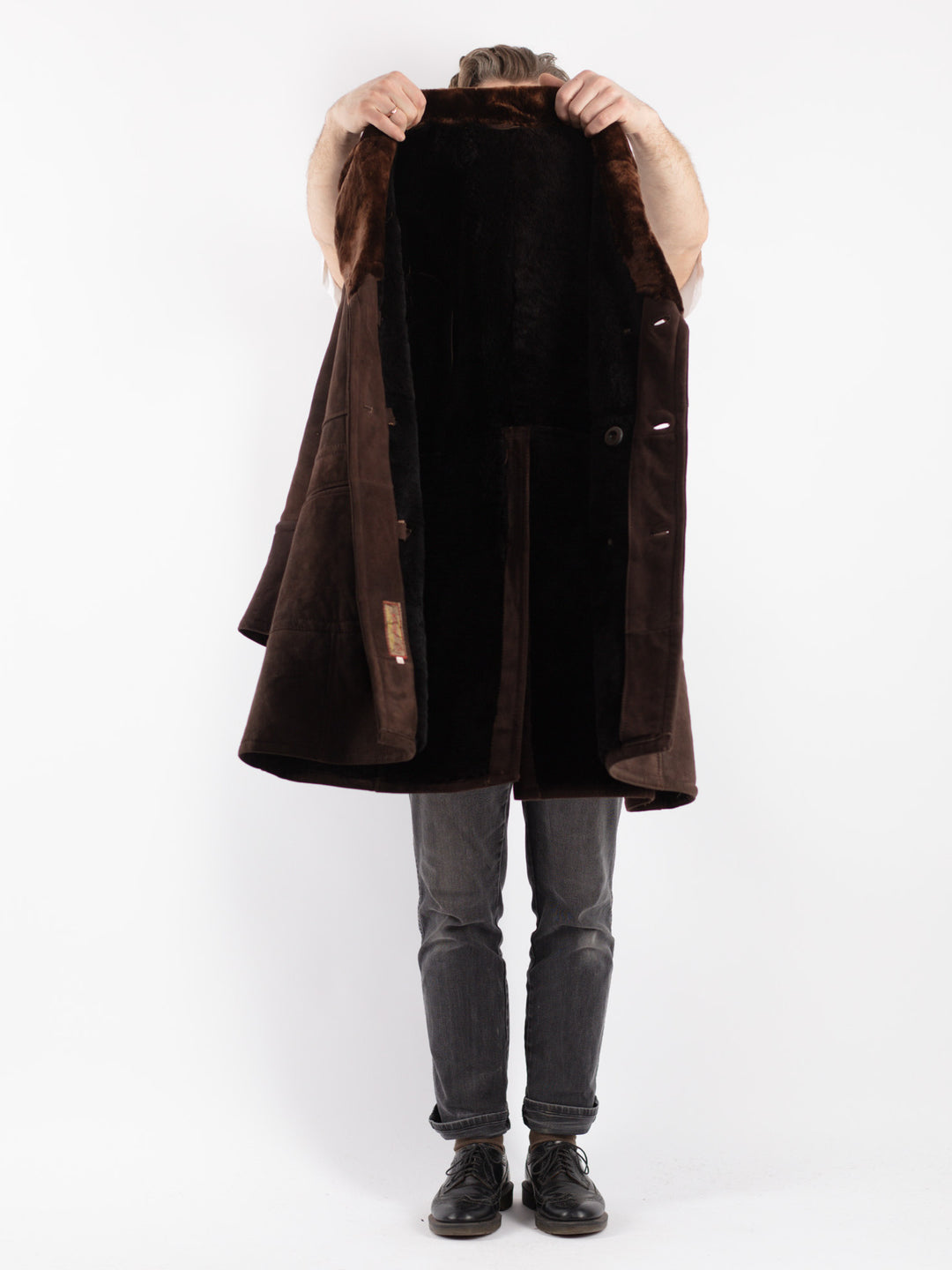 Vintage 70's Men Sheepskin Coat in Brown