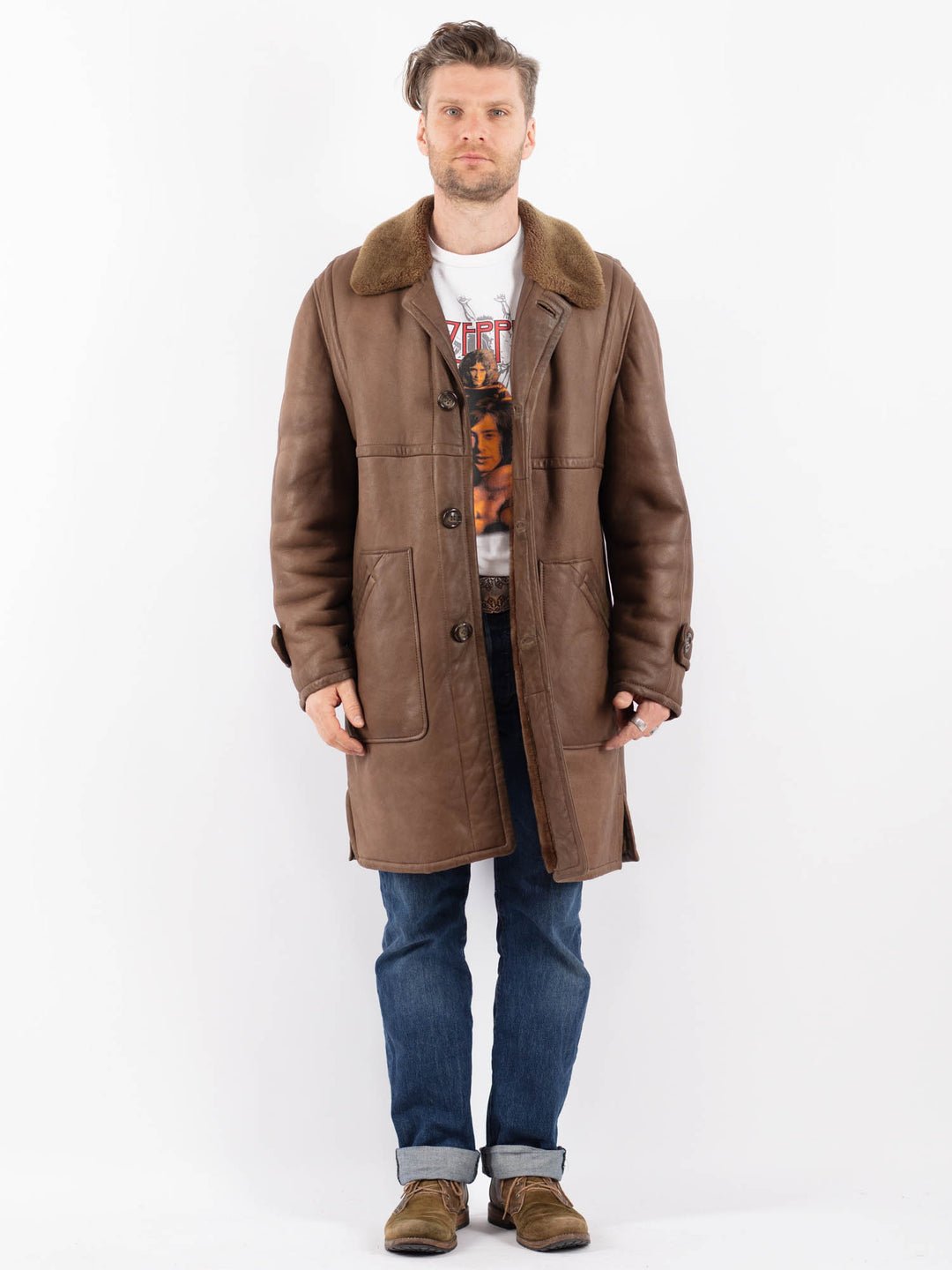 Vintage 70's Men Sheepskin Coat in BrownZ1564