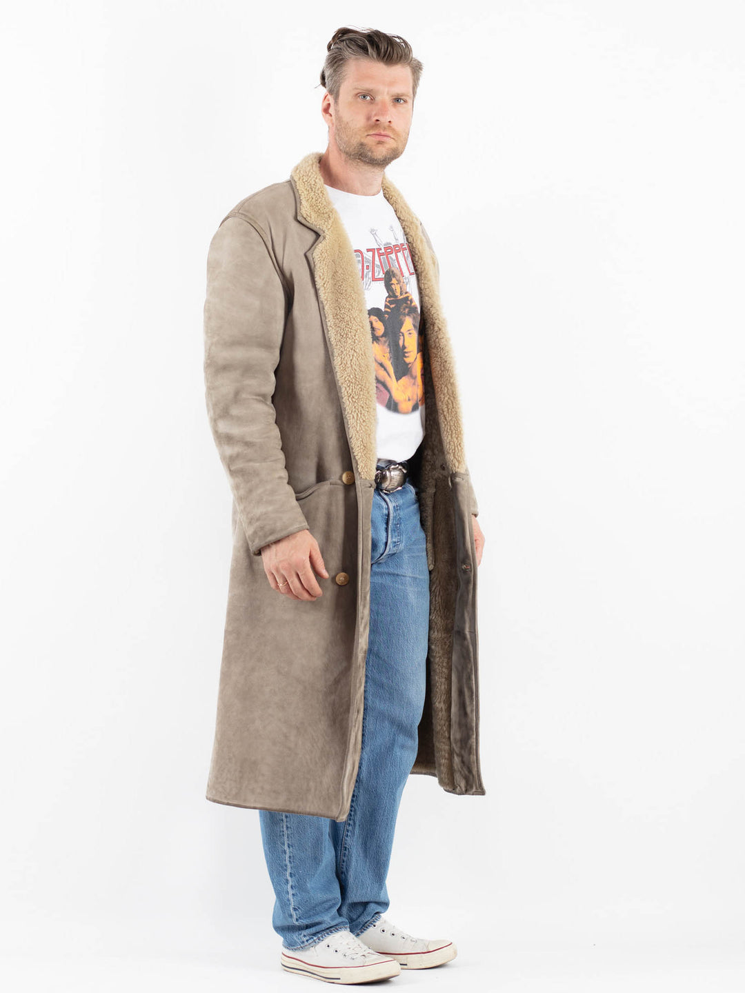 Vintage 70's Men Sheepskin Coat in GrayZ1800