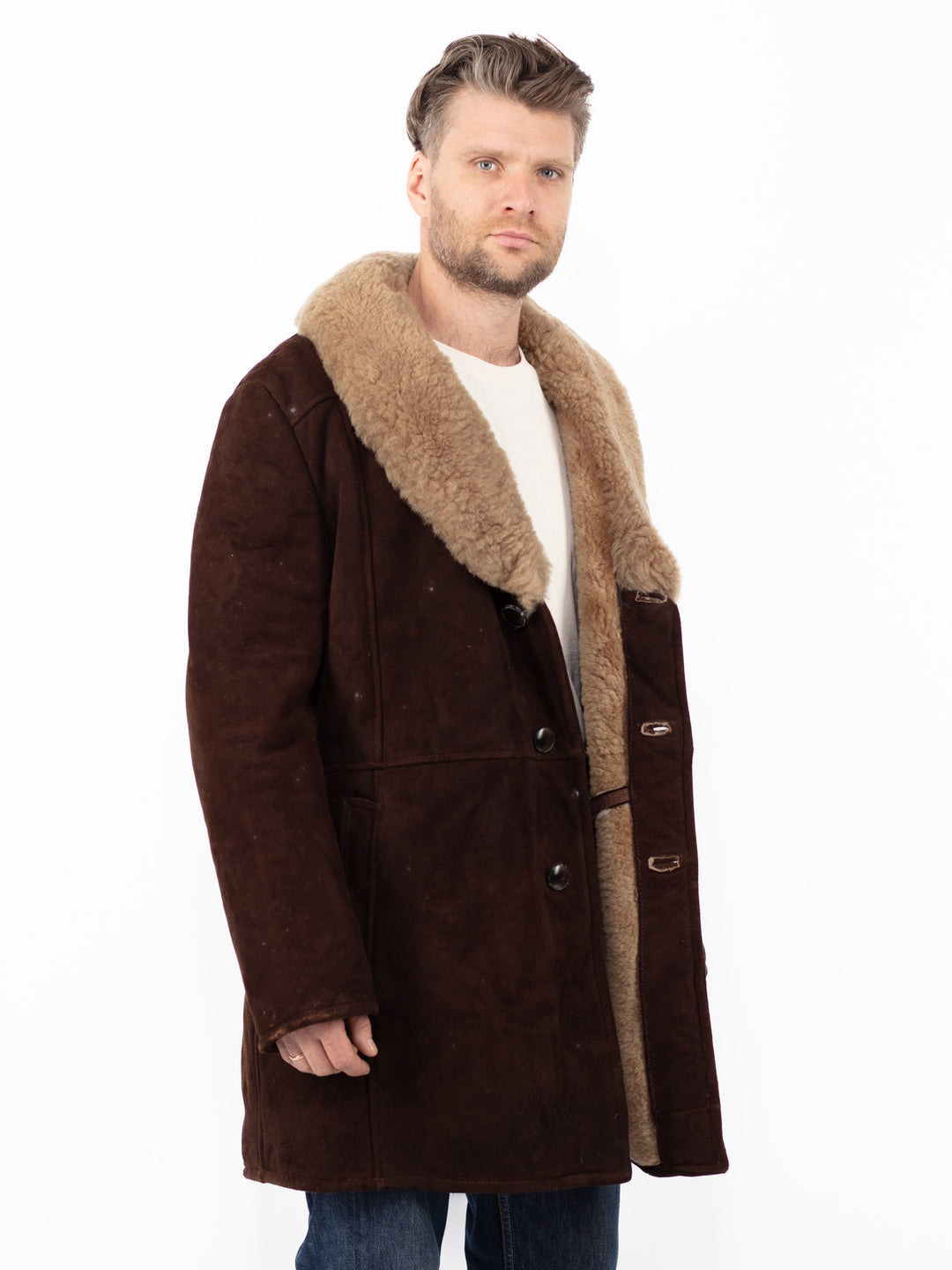 Vintage 70's Men Sheepskin Coat in Brown