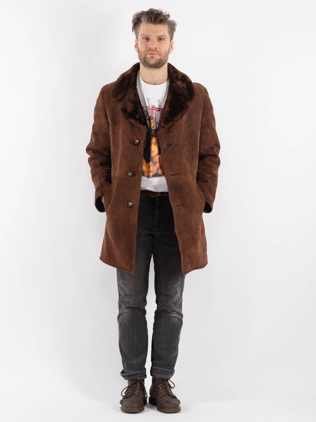 Vintage 70's Men Sheepskin Coat in BrownZ567