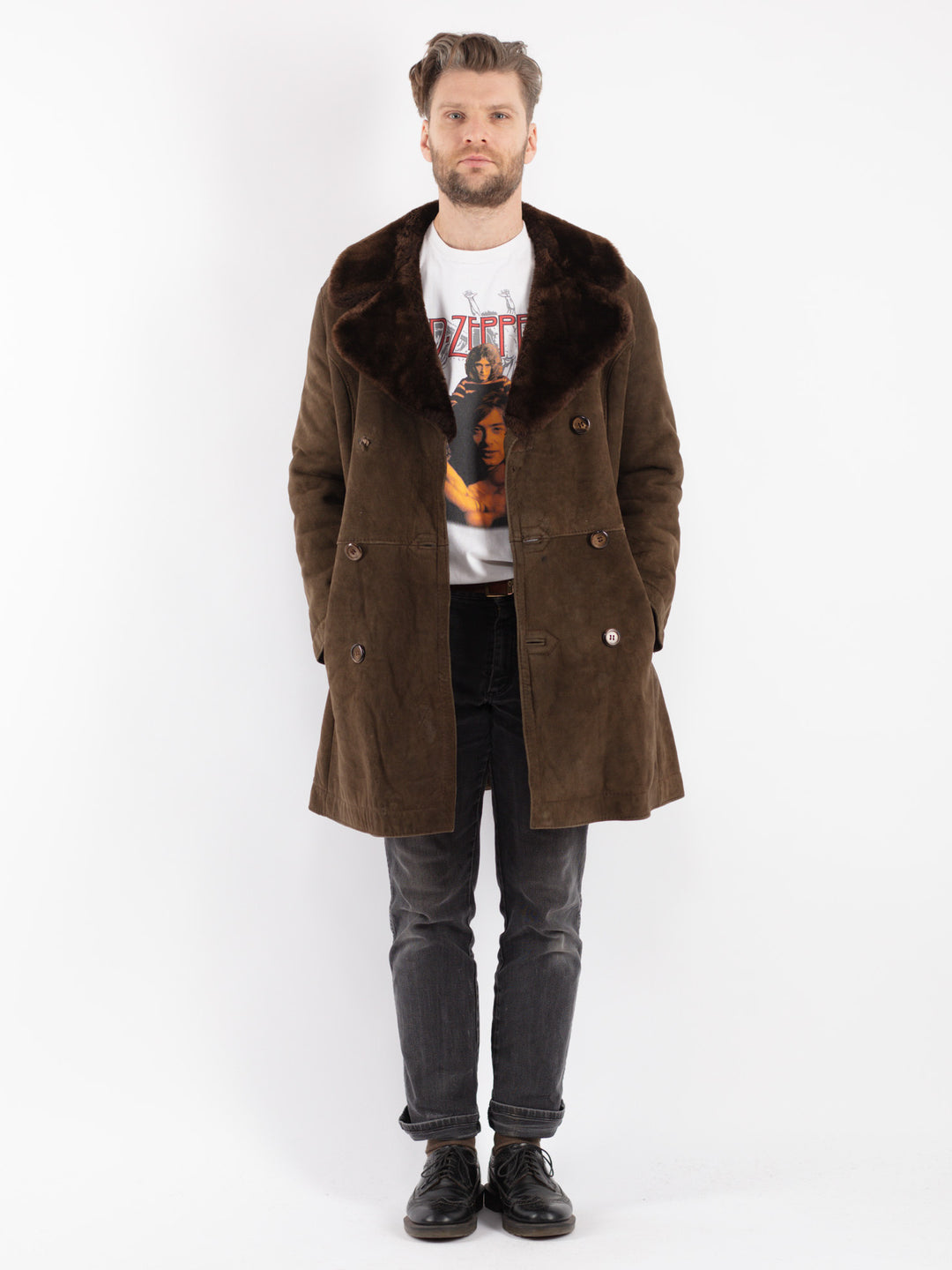 Vintage 70's Men Sheepskin Coat in BrownZ356