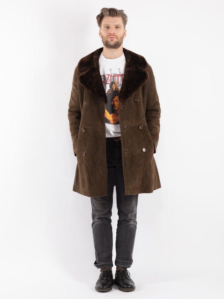Vintage 70's Men Sheepskin Coat in BrownZ356