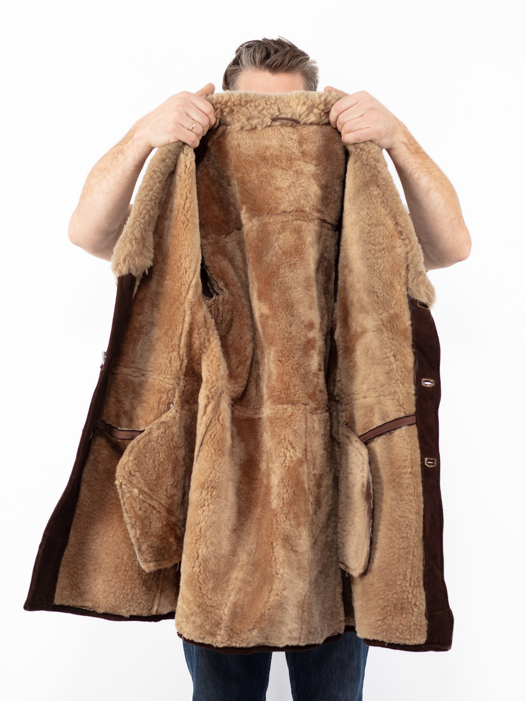 Vintage 70's Men Sheepskin Coat in Brown