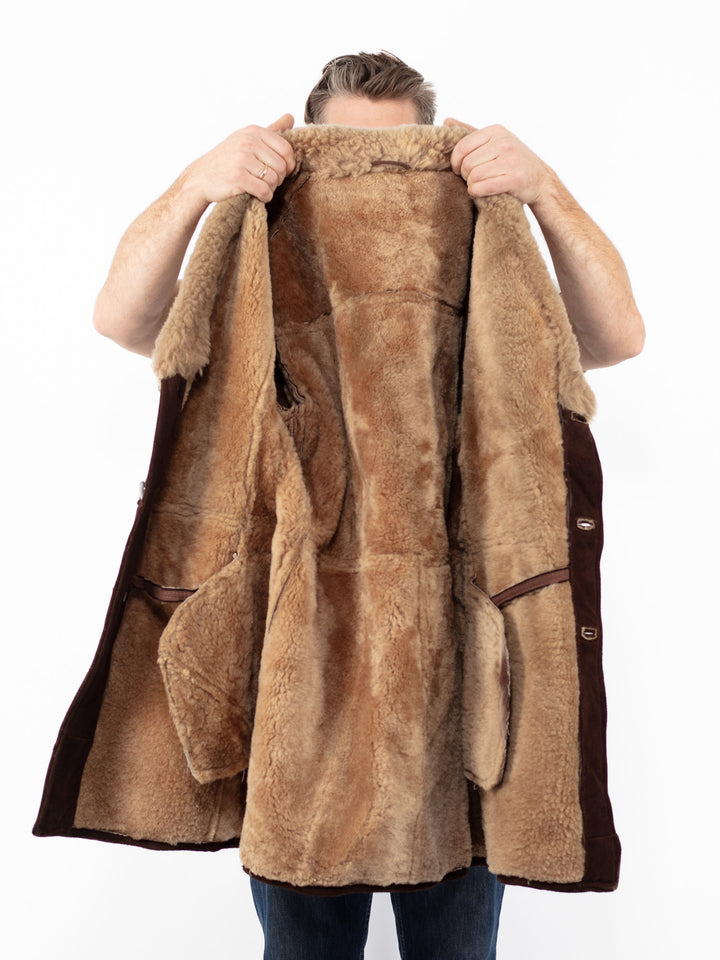 Vintage 70's Men Sheepskin Coat in Brown