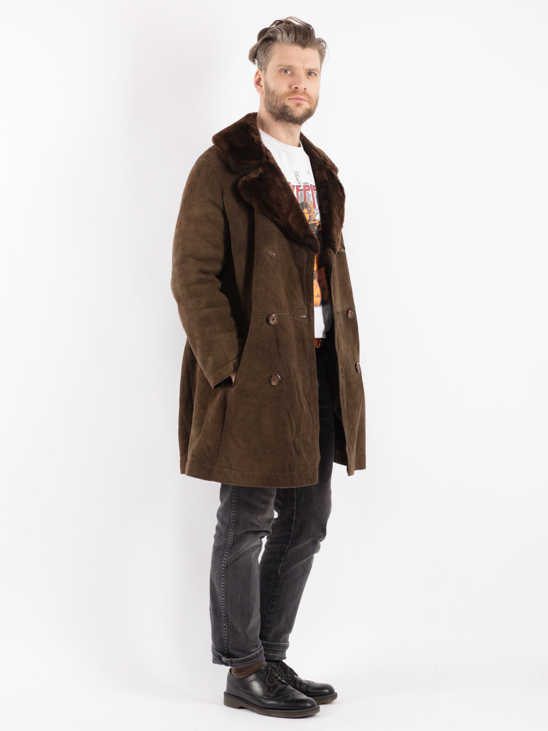 Vintage 70's Men Sheepskin Coat in BrownZ356