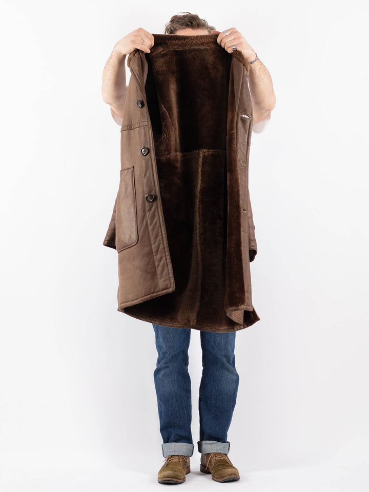 Vintage 70's Men Sheepskin Coat in BrownZ1564