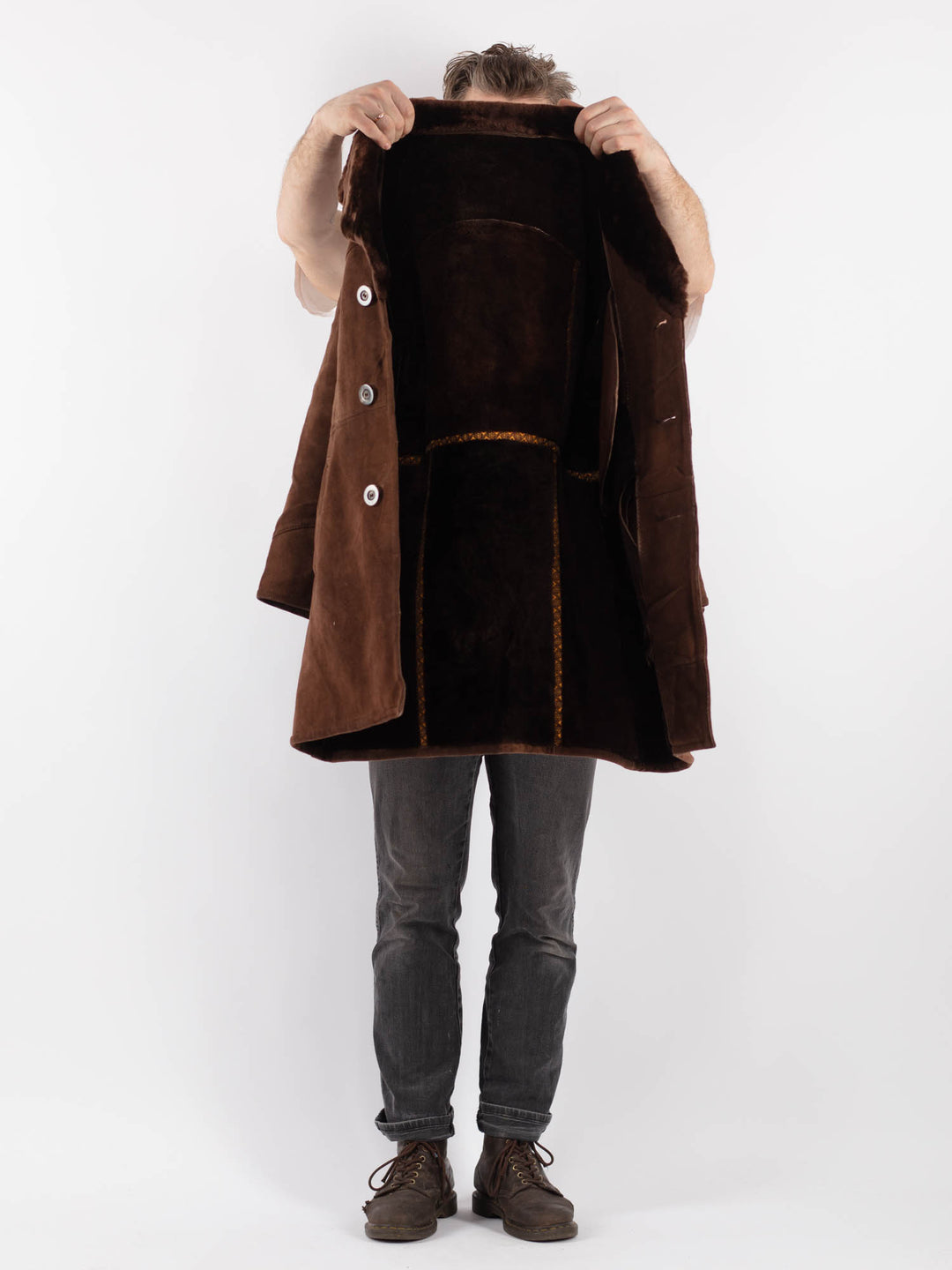 Vintage 70's Men Sheepskin Coat in BrownZ567