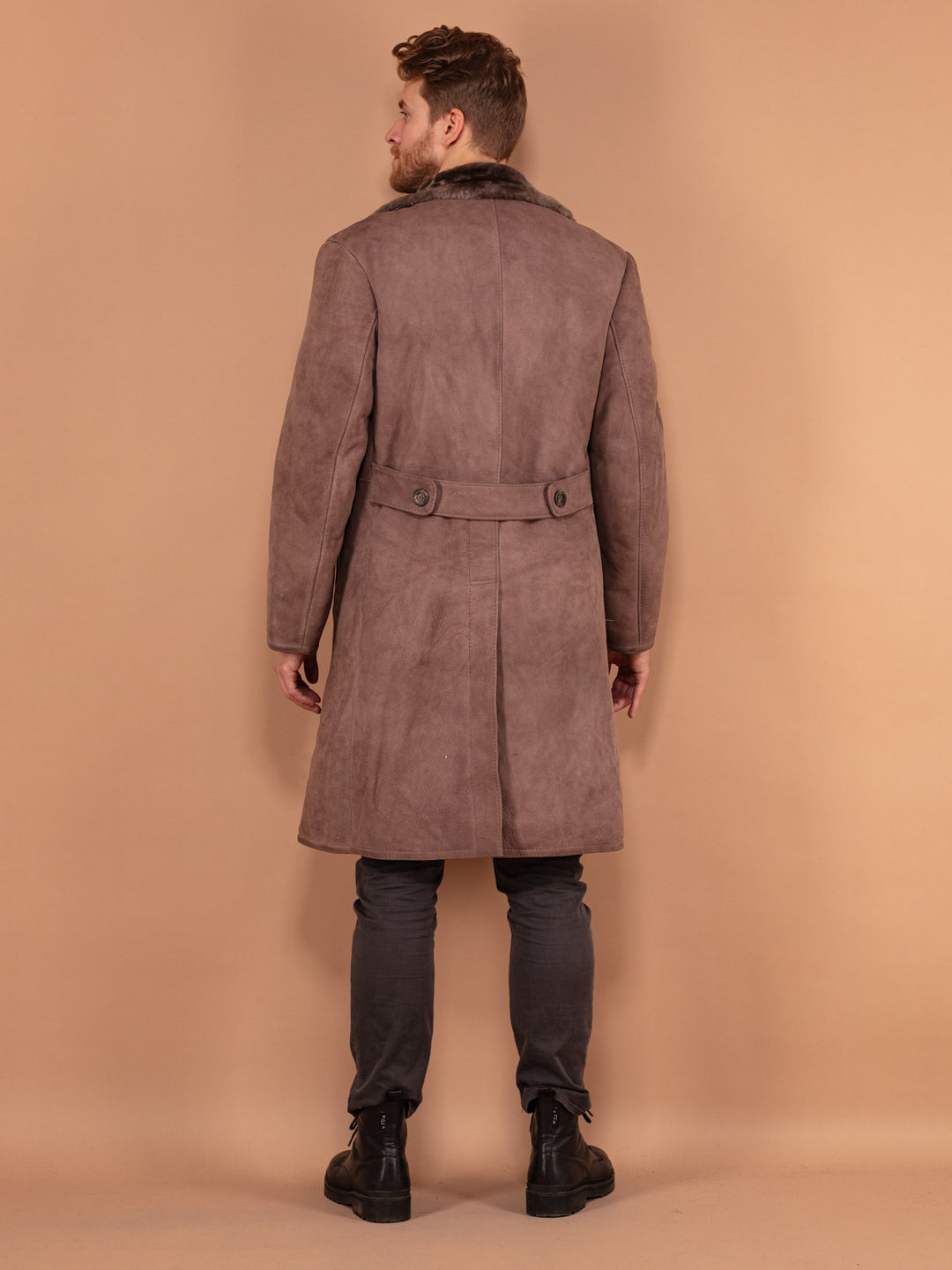 Vintage 70's Men Sheepskin Coat in Brown
