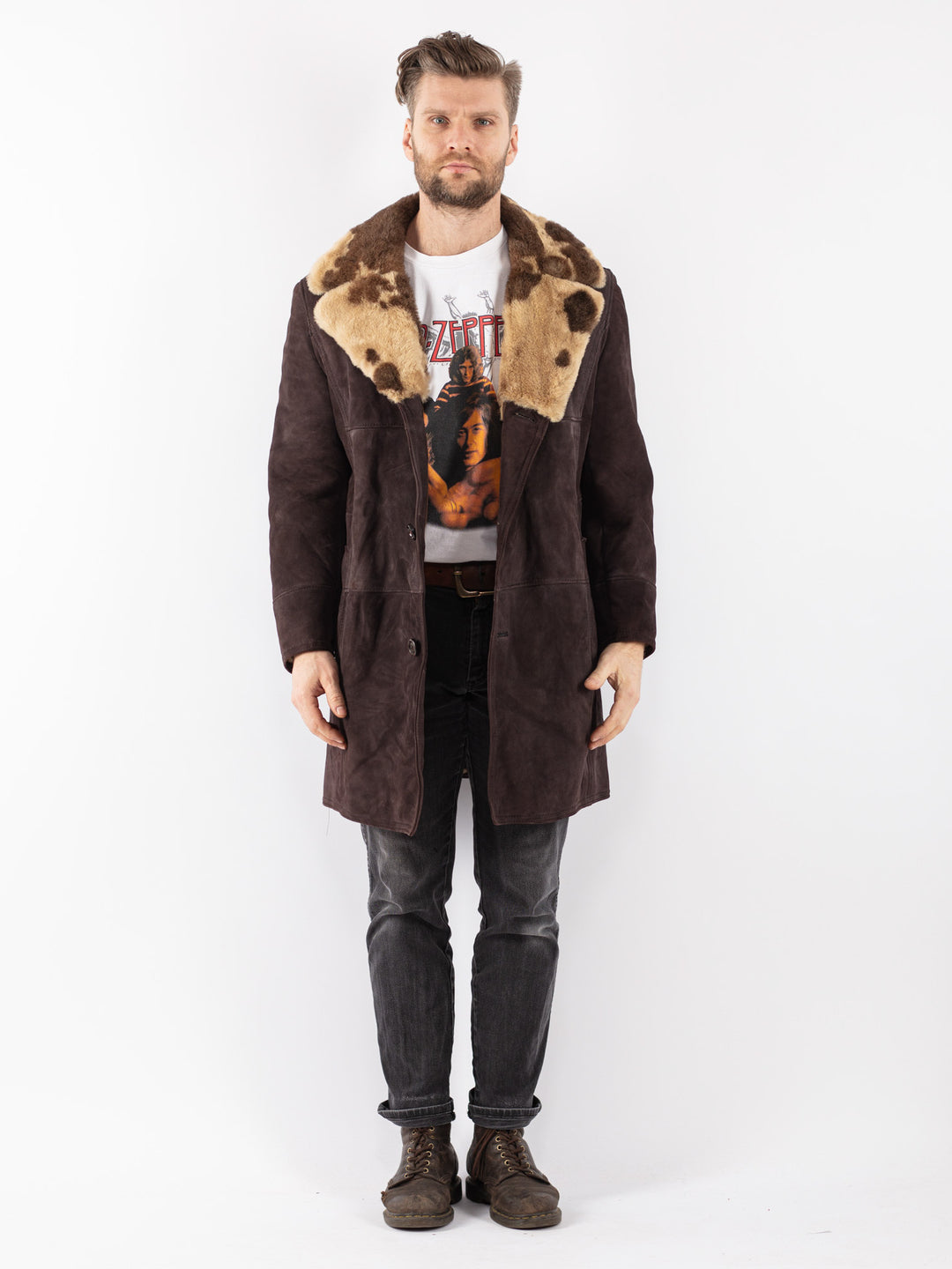 Vintage 70's Men Sheepskin Coat in Brown
