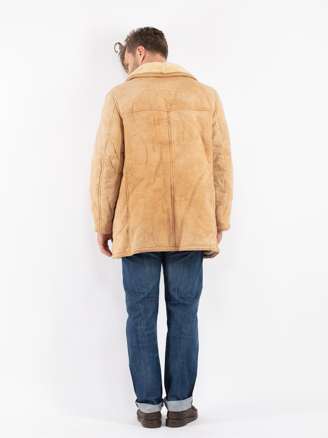 Vintage Men Sheepskin Coat in Beige
