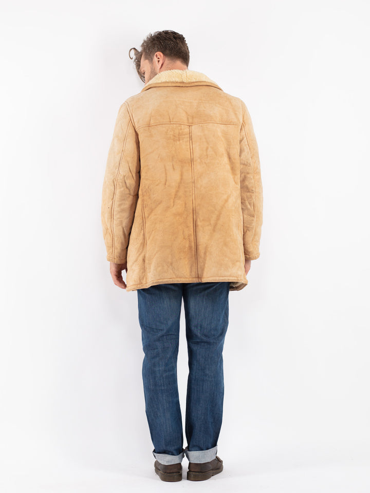 Vintage Men Sheepskin Coat in Beige