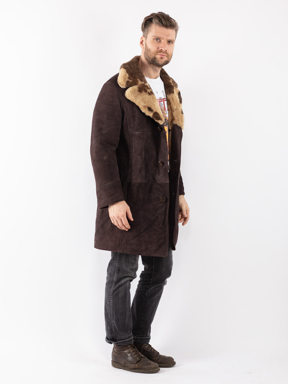 Vintage 70's Men Sheepskin Coat in Brown