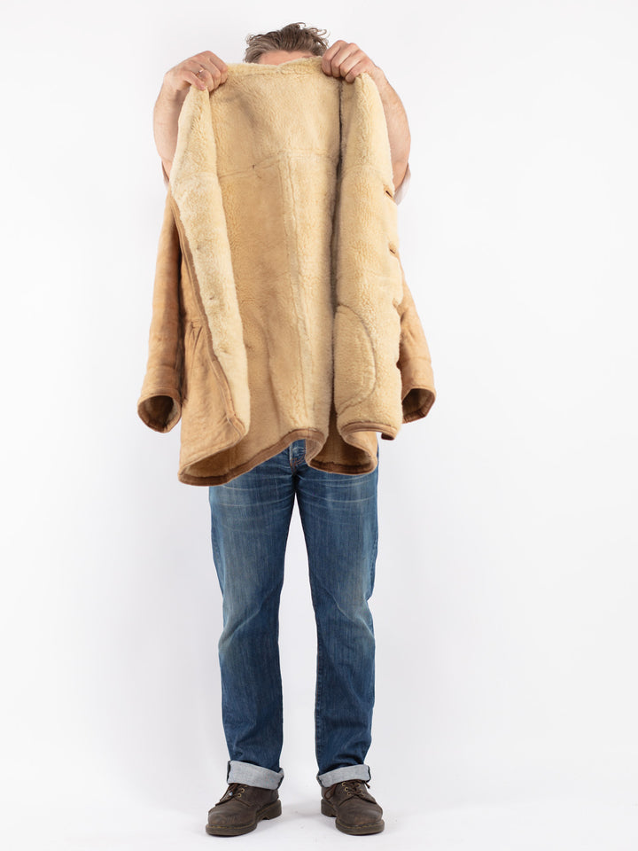 Vintage Men Sheepskin Coat in Beige