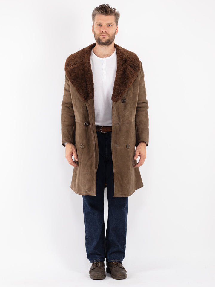 Vintage Men Sheepskin Shearling Coat in Brown