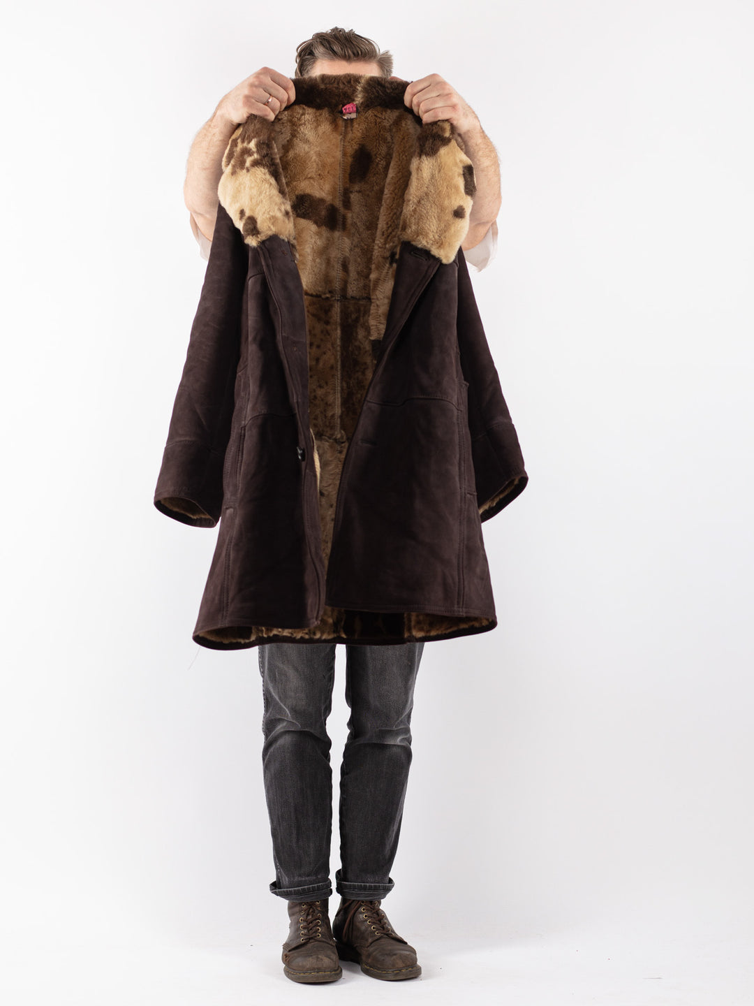Vintage 70's Men Sheepskin Coat in Brown