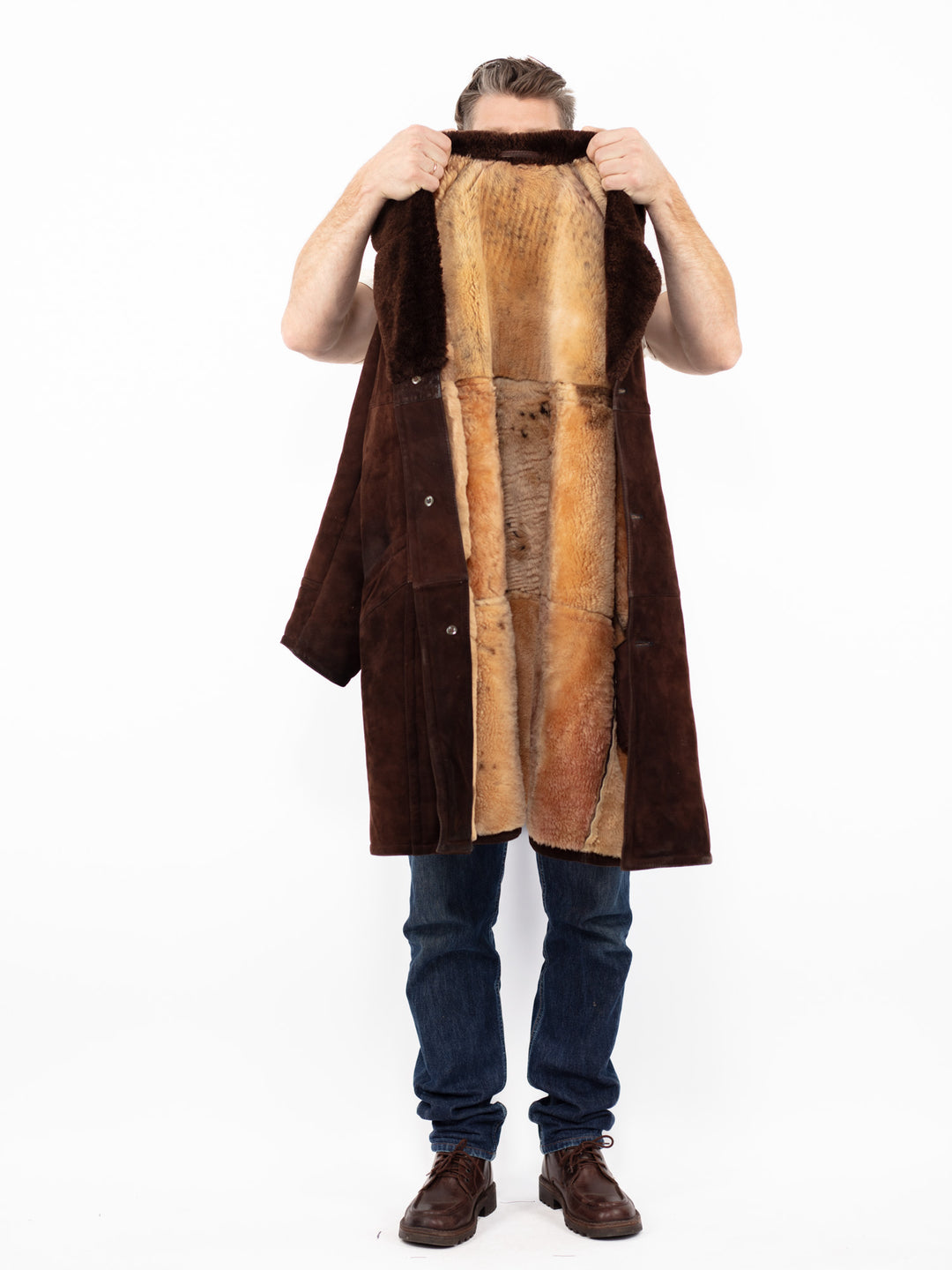 Vintage 70's Men Sheepskin Coat in Brown